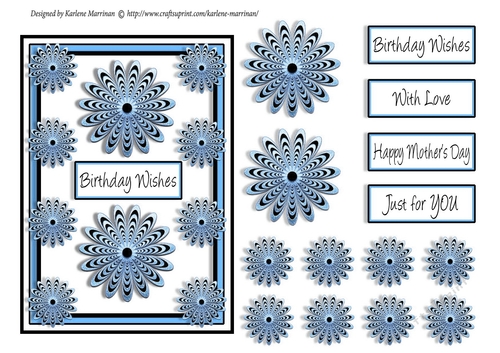 Pinwheel Floral Card Topper - Blue