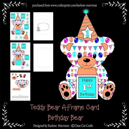 Teddy Bear Birthday Age Card - Orange & Aqua