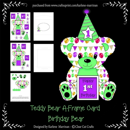 Teddy Bear Birthday Age Card - Mint & Mauve