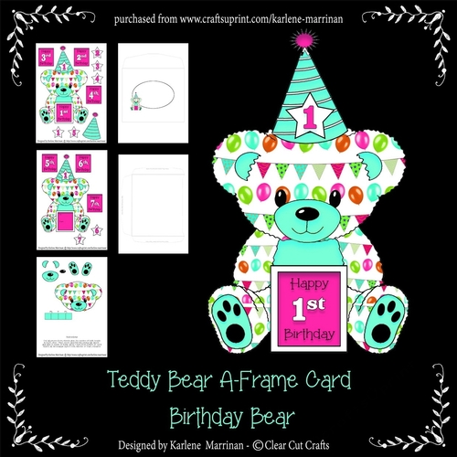 Teddy Bear Birthday Age Card - Turquoise & Pink