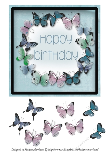 Butterfly Ring Card Topper - Blue - Birthday
