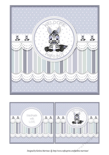 Baby Boy Zebra Card Topper - Slate Grey