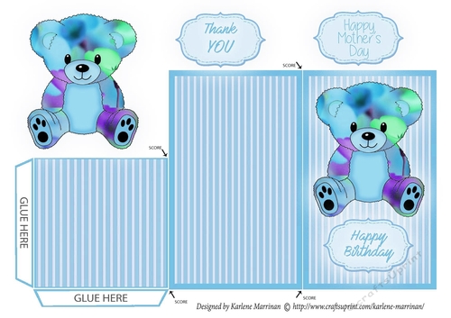 Teddy Bear Money/Voucher Wallet or Envelope - Blue Floral