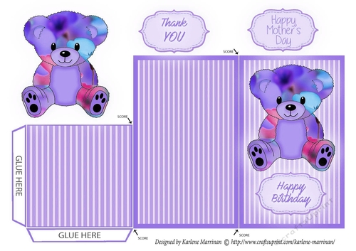 Teddy Bear Money/Voucher Wallet or Envelope - Purple Floral