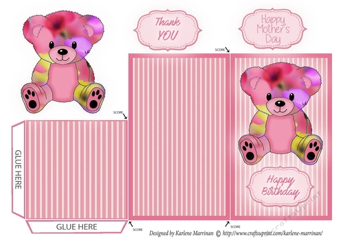 Teddy Bear Money/Voucher Wallet or Envelope - Red Floral