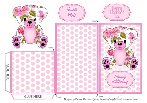 Teddy Bear Money/Voucher Wallet or Envelope - Soft Pink
