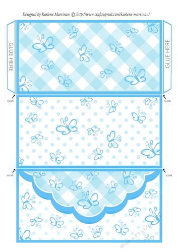 Butterfly Gingham Money, Voucher Wallet/Envelope/Pocket - Light Blue