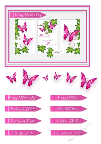 Butterfly Photo Frame Card Topper - Hot Pink