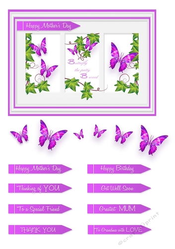 Butterfly Photo Frame Card Topper - Mauve