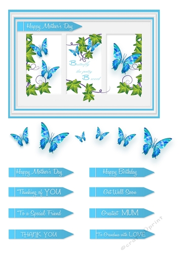 Butterfly Photo Frame Card Topper - Aqua Blue