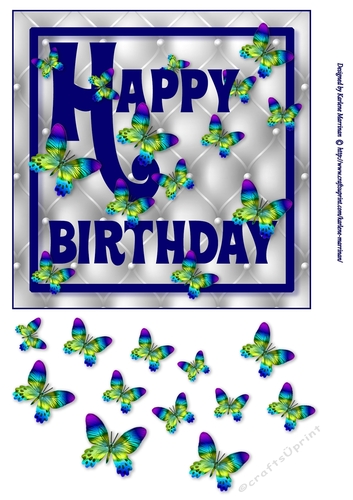 Happy Birthday Butterfly Card - Dark Blue