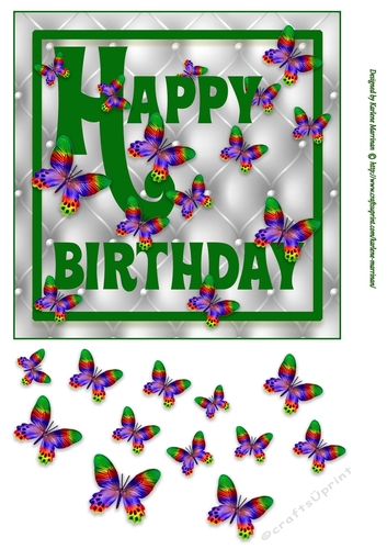 Happy Birthday Butterfly Card - Green