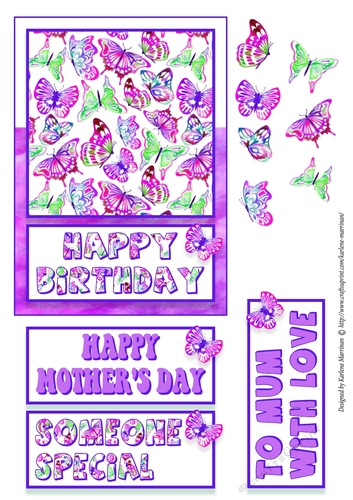 Rainbow of Colours Butterfly Card - Mauve