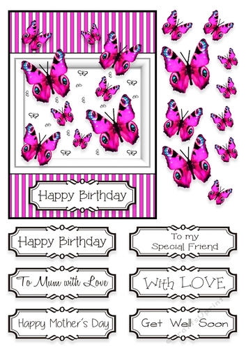 Butterfly Photo Splash Card Topper - Bright Pink