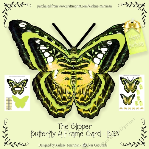 The Clipper Butterfly A Frame Card -B33 - Yellow Green