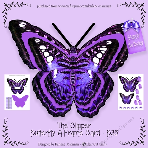 The Clipper Butterfly A Frame Card -B35 - Purple