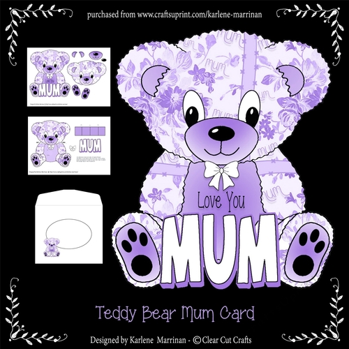 Teddy Bear Mothers Day or For Mum A Frame Card - Purple