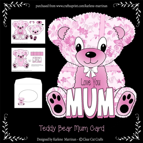 Teddy Bear Mothers Day or For Mum A Frame Card - Pink