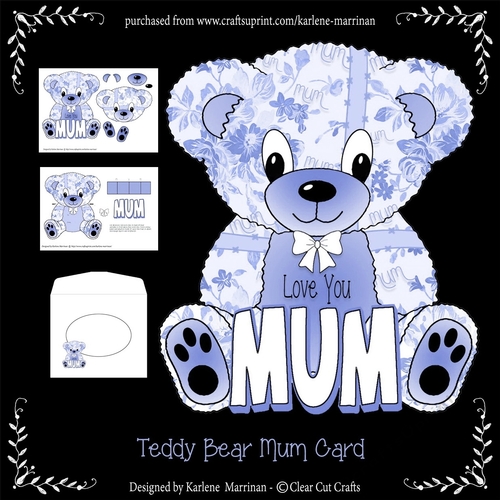 Teddy Bear Mothers Day or For Mum A Frame Card - Blue
