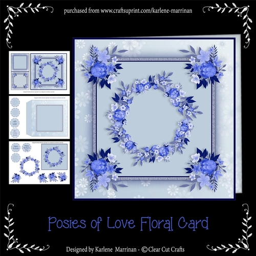 Posies of Love Floral Card - Blue