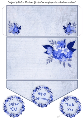 Floral Wreath Money/Voucher/Gift Wallet/Pocket/Envelope - Blue
