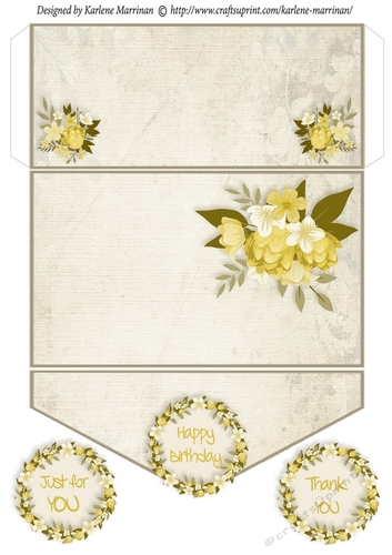 Floral Wreath Money/Voucher/Gift Wallet/Pocket/Envelope - Yellow