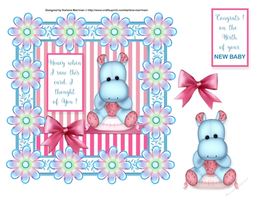 Honey Hippo Card Topper  or Baby Card Topper