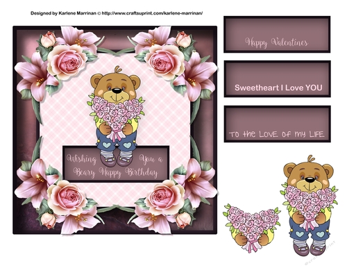 Beary Happy Birthday or Happy Valentines Day Card Topper