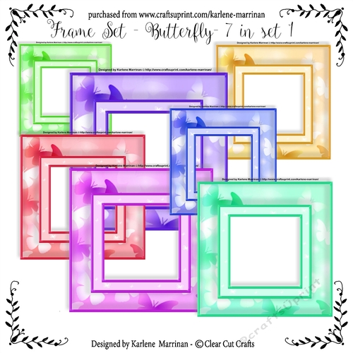 Butterfly Card Frames or Inners 7 in pack - Set 1