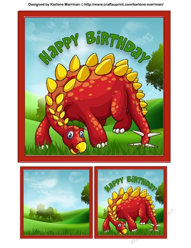 Dinosaur - Stegosaurus Birthday Card Topper - Red