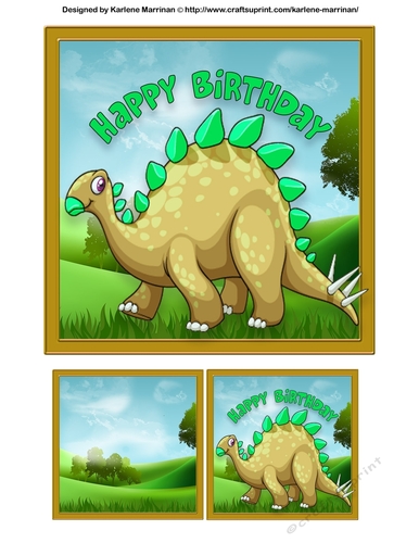 Dinosaur - Stegosaurus Birthday Card Topper - Brown