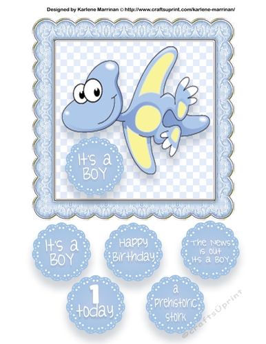 Baby Boy Dinosaur Card Topper - Pteradon