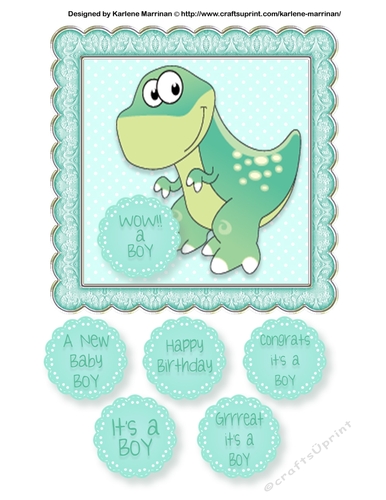 Baby Boy Dinosaur Card Topper - T Rex