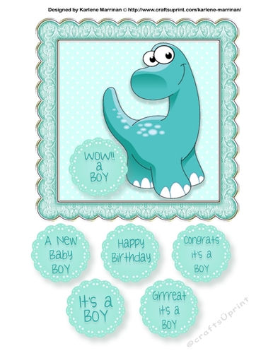 Baby Boy Dinosaur Card Topper - Bronti