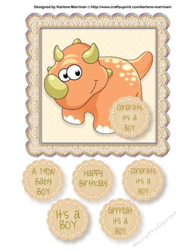 Baby Boy Dinosaur Card Topper - Trike