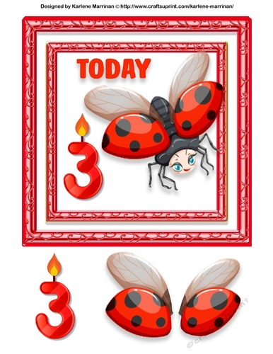 Lady Bug 3 Today Birthday Card Topper