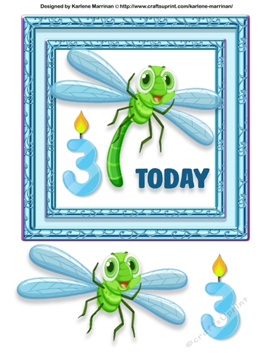 Baby Dragonfly Card Topper - Blue