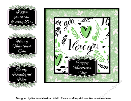 I Love You Romance Card Topper - Green