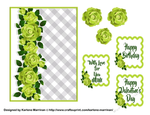 Roses on Gingham Card Topper - Green