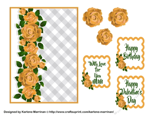 Roses on Gingham Card Topper - Orange