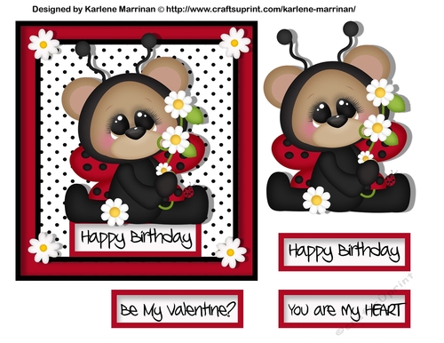 Sweet Little LadyBug  Valentine or Birthday Card Topper