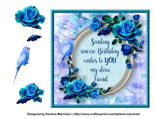 Blue Beauty Rose Birthday Friend Card Topper