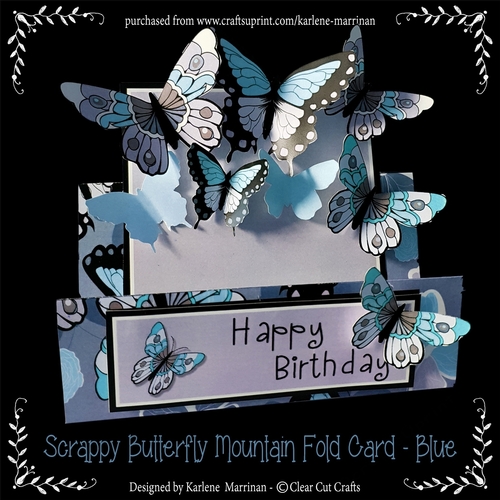 Scrappy Butterfly Mountain Fold Card - Blue