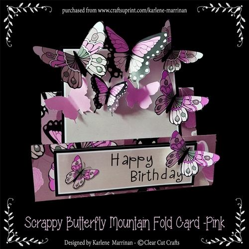 Scrappy Butterfly Mountain Fold Card - Pink