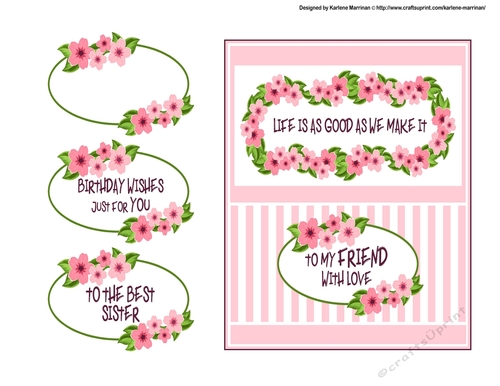Striped Floral Card Topper - Pink