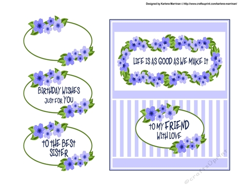 Striped Floral Card Topper - Purple