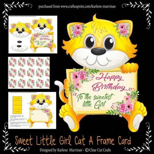 3D A Frame Cat Card - Sweet Little Girl Birthday Card