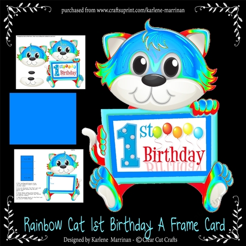 3D A Frame Cat Card - 1st Birthday Rainbow Boy Card