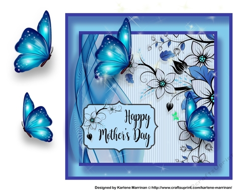 Beautiful Blue Butterfly Mothers Day Card Topper