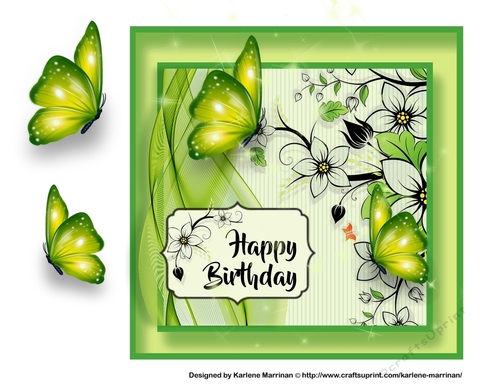 Gorgeous Green Butterfly Happy Birthday Card Topper